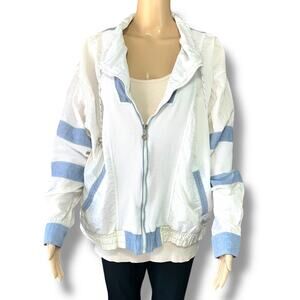 Vintage International Outerwear Womens Windbreaker Jacket Blue White Zip Medium